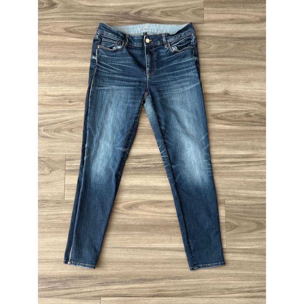 White House Black Market The Skinny Ankle Jeans Dark Wash Side Stripe Size 6